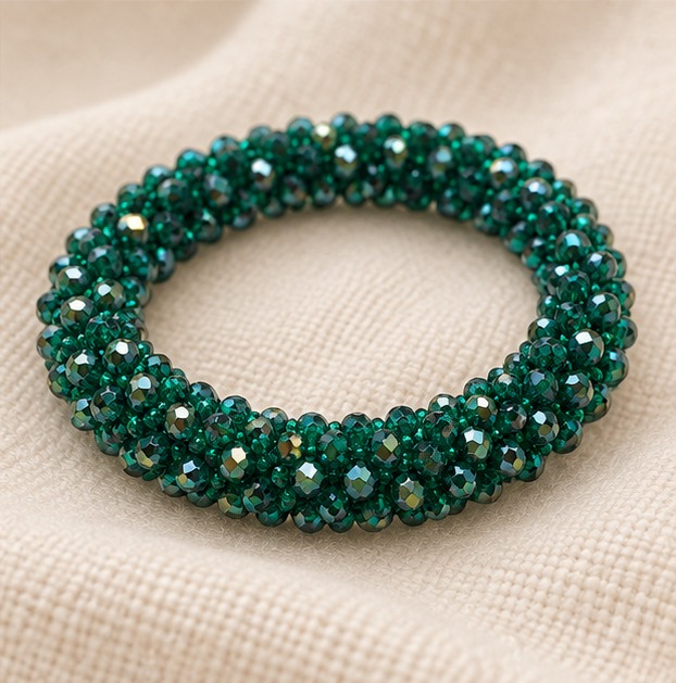 Facetkralen armband — Smaragdgroen — linnen