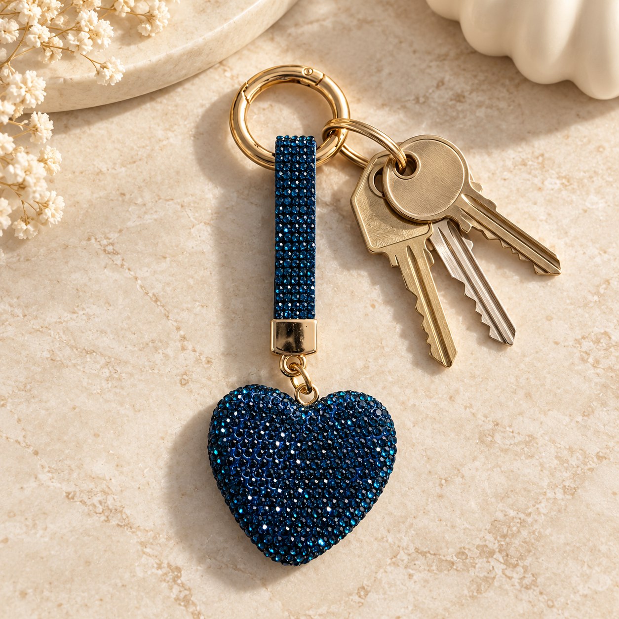 Strass-sleutelhanger Hart — petrol