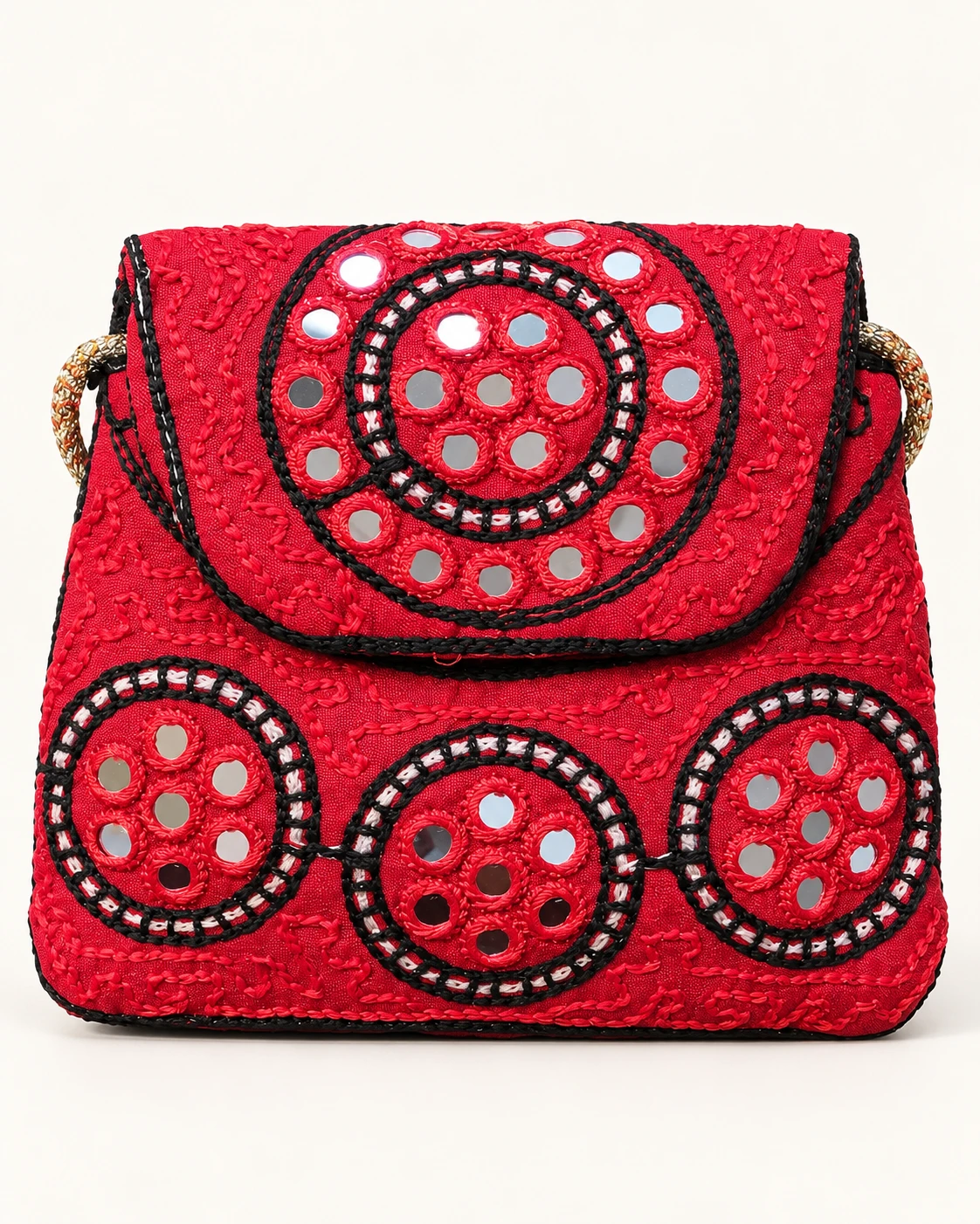 Spiegeltasje — Rood met cirkelmotief